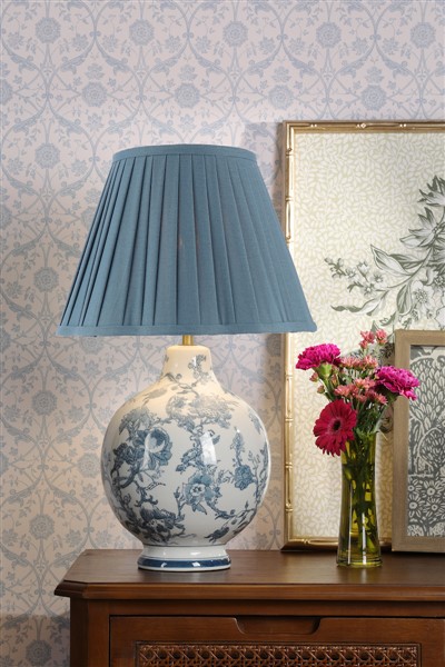 (image for) Laura Ashley Maltby Table Lamp Blue Ceramic and Antique Brass With Shade